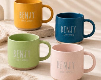 Personalized Ceramic Coffee Mug, Custom Mom Mugs,Custom Name Mug, Natural Engraved Mug, Personalized Mother's Day Gift