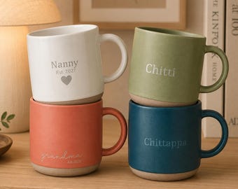 Engraved Ceramic Mug with Your Text, Custom Laser Engraved Stoneware Mug, Unique Text Cup Gift, Engraved Home Gift, Home Warming Gift