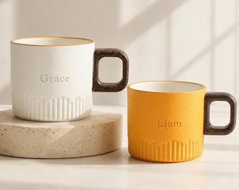 Personalized Mini Ceramic Cup, Vintage Ceramic Espresso Cup with Wooden Handle, Small Coffee Mug, Japanese Style Ceramic Mug, Birthday Gift