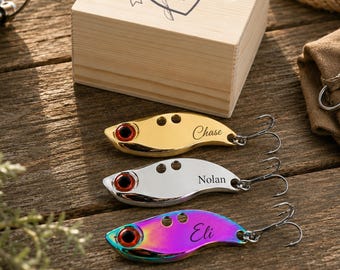 Personalized Metal Fish Hook Bait Set, Custom Engraved Fishing Lure, Fishing Buddy Gift, Gift for Husband, Father's Day Gift