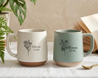 Custom Birth Flower Coffee Mug, Personalized Mug With Name, Family Gift For Mom, First Time Mom Gift.