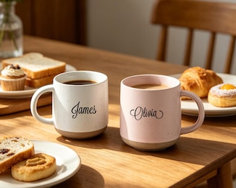 Handmade Ceramic Mug, Custom Name Engraved Ceramic Coffee Mug, Elegant Ceramic Coffee Tumbler Gift, Engagement Gifts, Bridal Shower Gift