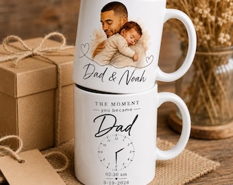 Custom Photo Dad Engraved Pottery Mug, New Dad Father's Day Keepsake, Custom Portrait Mother's Day Gifts For Mom, Daddy Picture Cup