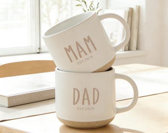 Personalized Mom Dad Est 2026 Mug, Custom Laser Engraved Coffee Cup, New Parents Pregnancy Announcement Gift, Mama Engraved Mug