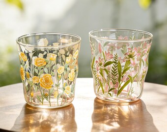 Custom Pastel Floral Glass Mugower, Personalized Floral Glass Mug With Custom Name Text, Handcrafted Coffee Mug Tea Mug, Unique Floral Mug
