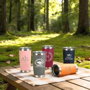 Personalized 20oz Travel Mug, Insulated Stainless Steel Tumbler, Laser Engraved Monogram, Custom Coffee & Tea Cup, Corporate Gifts