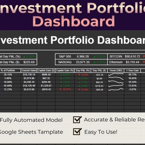 Ultimate Portfolio Tracker Google Sheets | Stock Market Dashboard | Crypto Tracker | Heatmap & Multi-Currency | Dark Mode Spreadsheet