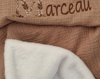 Couverture personnalisable bébé ultra douce en gaze de coton - Plaid bébé - Couverture avec prénom  - Cadeau naissance - Cadeau anniversaire