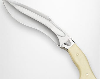 Stainless Steel Kukri Knife Handmade Full Tang Hunting Knife Outdoor Survival Knife with Premium Leather Sheath Unique Gift for Men Women