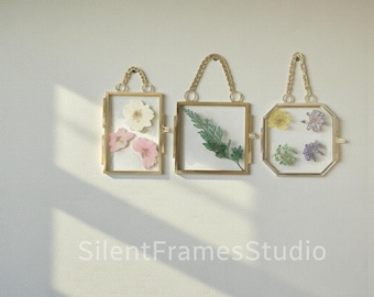 floating metal frame with glass backing, Double-sided Art frame for flowers
