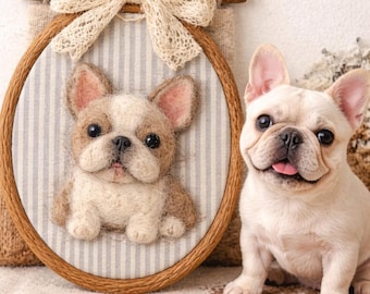 Custom Needle Felt Pet Portrait Hoop, Wool Art From Photo, Dog Cat Memorial Gift
