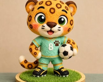 Figura de animal de fútbol hecha a mano con fieltro de aguja, colgante para bolso de lana, regalo para aficionados al fútbol.