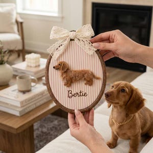 Custom Needle Felted Pet Portrait Hoop, Personalized Dog or Cat Embroidery Art