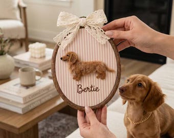 Custom Needle Felted Pet Portrait Hoop, Personalized Dog or Cat Embroidery Art