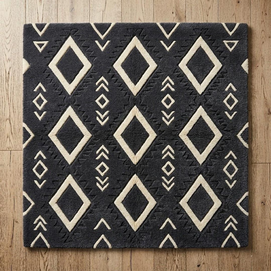 Hand Tufted Rug | Black and White Diamond Pattern Carpet | Scandinavian ...
