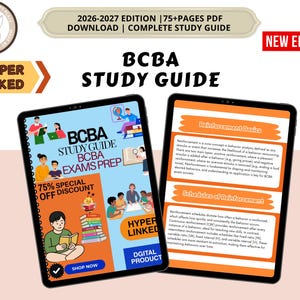 Puede incluir: Una guía de estudio digital BCBA para la edición 2026-2027, con más de 75 páginas en formato PDF. La guía incluye secciones con hipervínculos, materiales de preparación para exámenes e ilustraciones educativas sobre refuerzo.
