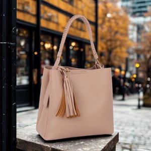 Braided Handle Boxy Tote Bag, Structured Vegan Leather