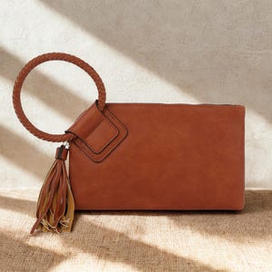 Braided Ring Handle Wristlet Clutch Bag, Faux Leather Evening Purse