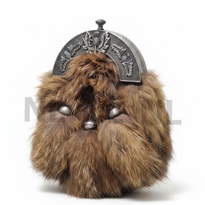 Scottish Full Dress Sporran – Brown Fur Kilt Sporran med Cantle & Tofsar