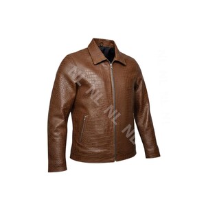 Herren Krokodillederjacke Braune Krokoprägung Jacke Luxus Bikerjacke Echtledermantel Slim Fit Reißverschlussjacke