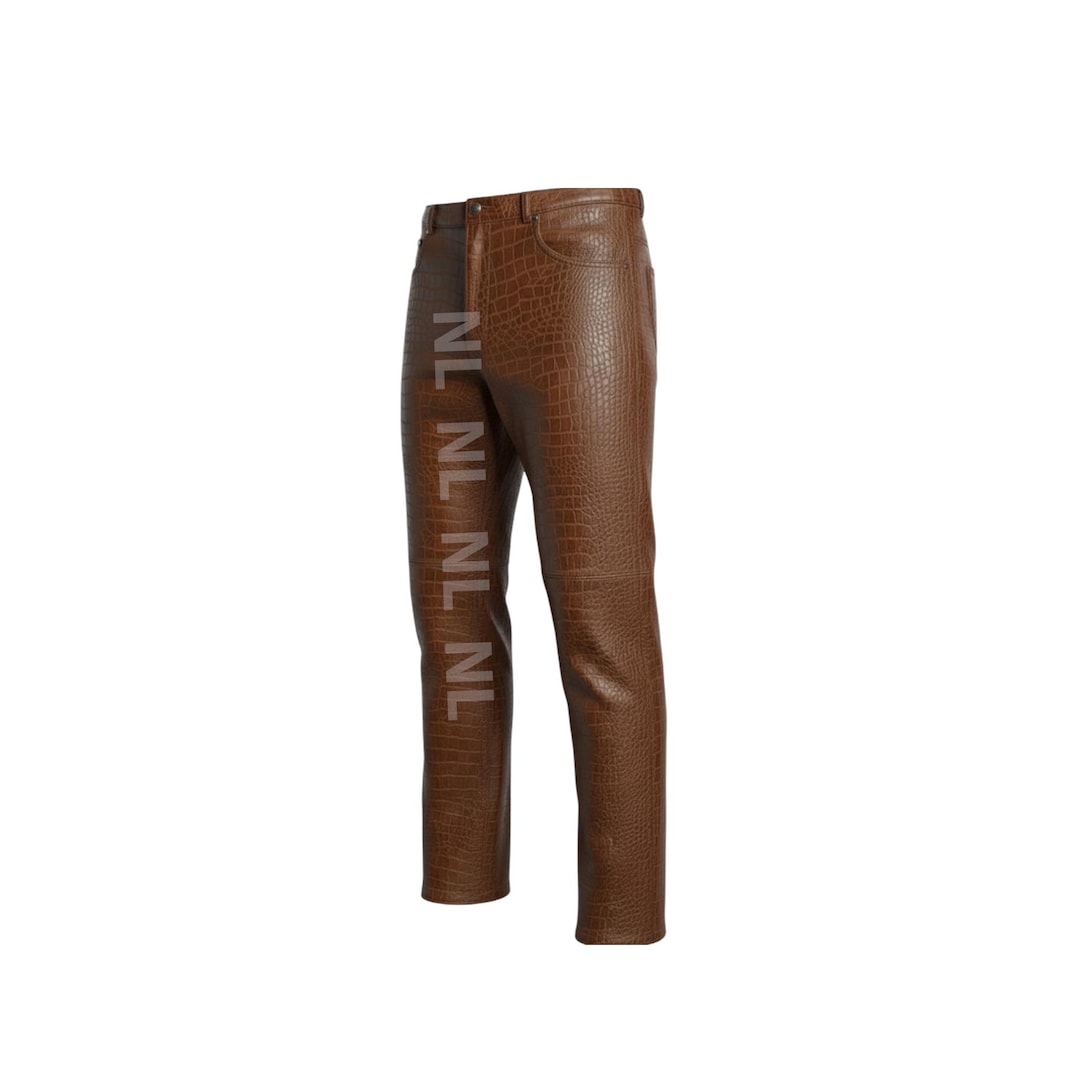 men-s-crocodile-embossed-leather-pants-brown-luxury-leather-trousers