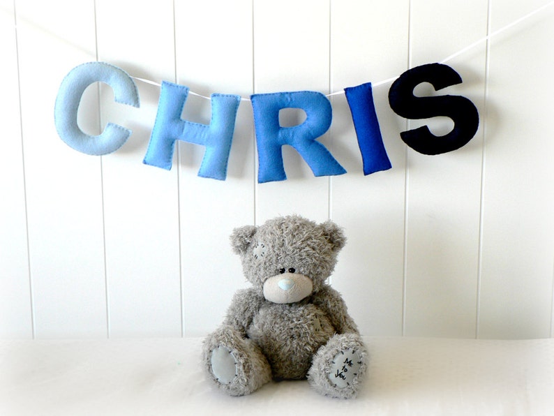 Personalized felt name banner  name garland   ombre blue image 0
