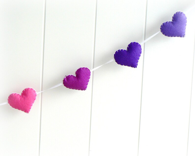 Heart banner/ garland/ bunting Pink and purple felt kids Etsy