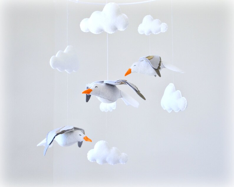 Seagull mobile  Seagulls and clouds  Cape Cod nursery theme image 0