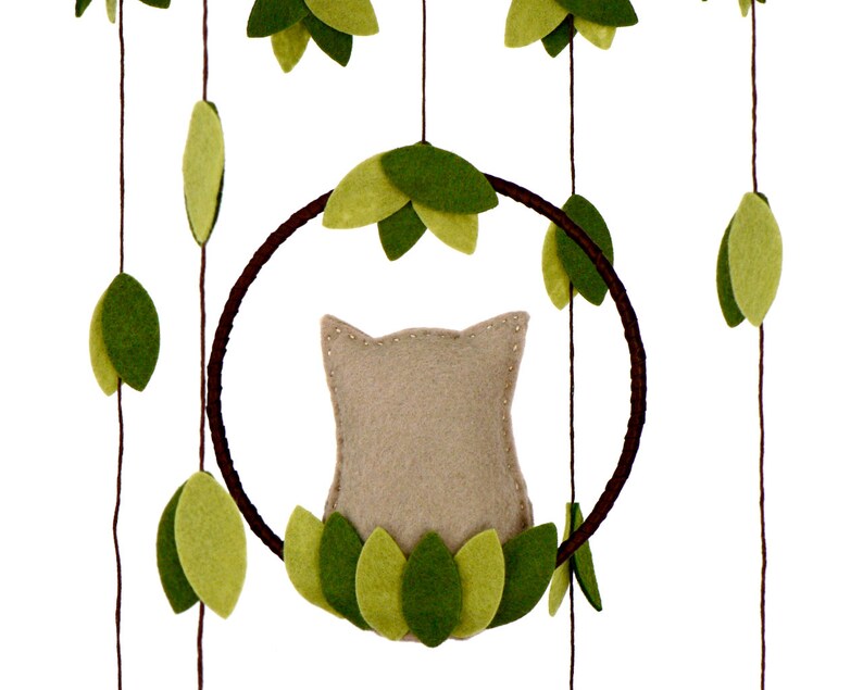 Owl mobile  woodland  Nursery baby mobile  Felt green image 3