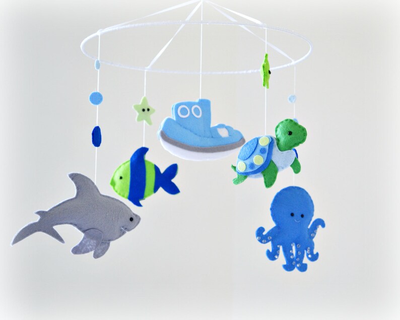 Under the sea Baby mobile  nursery decor  blue gray green image 2