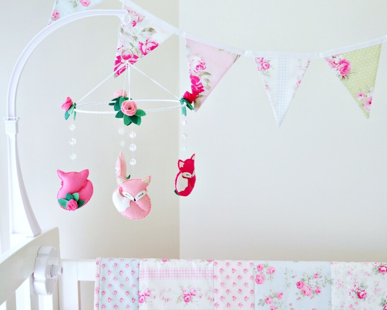 Woodland Fox mobile  baby crib mobile  roses  sleeping image 4
