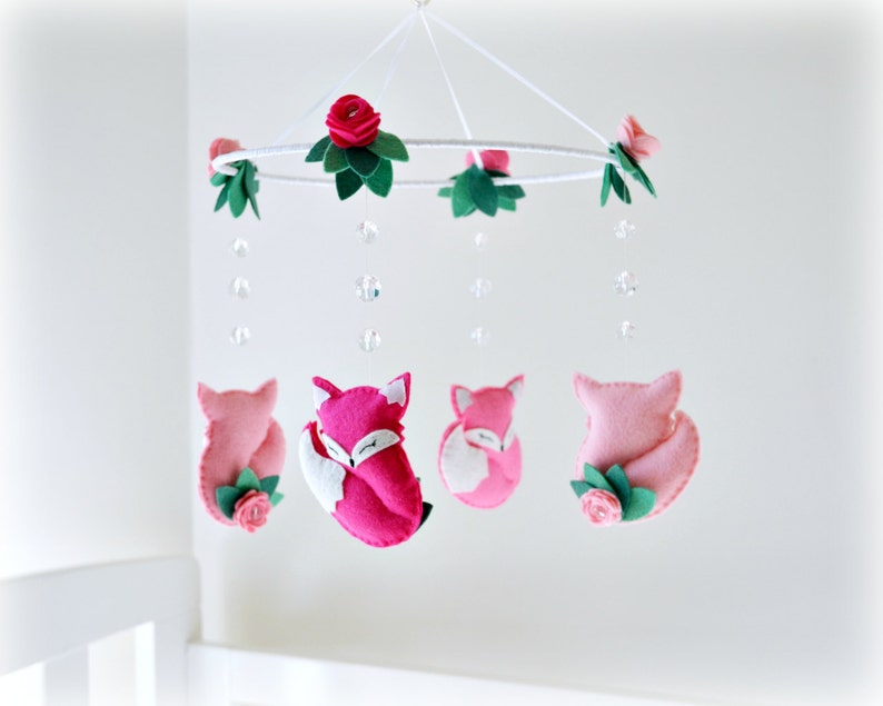 Woodland Fox mobile  baby crib mobile  roses  sleeping image 2