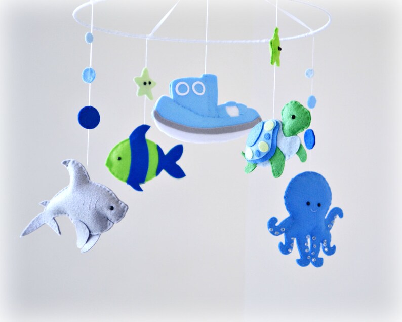 Under the sea Baby mobile  nursery decor  blue gray green image 0