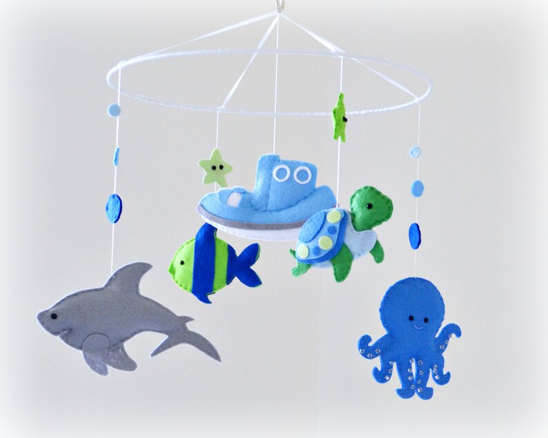 Under the sea Baby mobile  nursery decor  blue gray green image 4