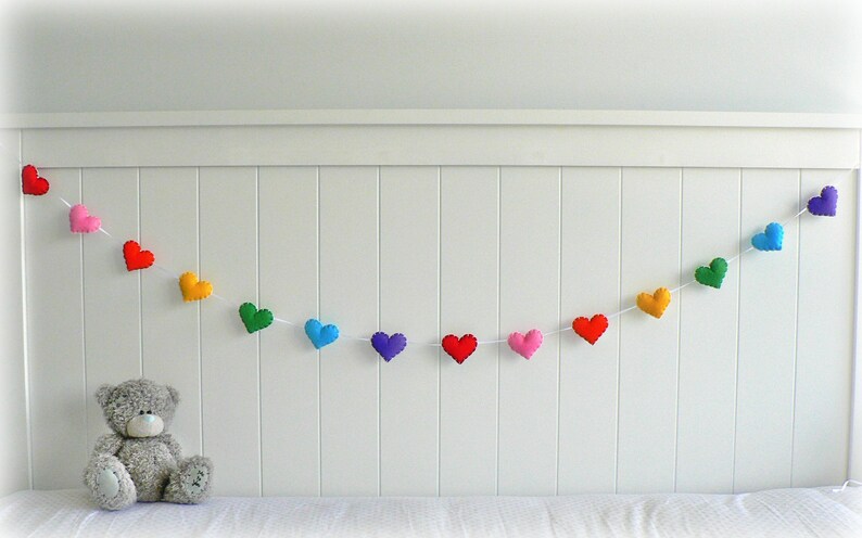 Rainbow felt hearts banner/ garland/ bunting  nursery decor  image 0