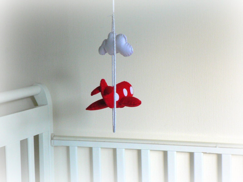Airplane mobile  Red felt airplane and a white cloud  image 3