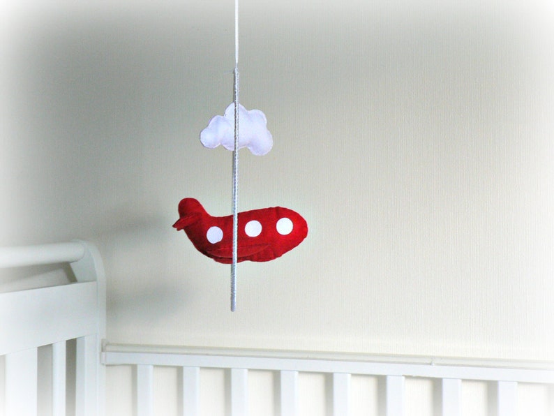 Airplane mobile  Red felt airplane and a white cloud  image 4