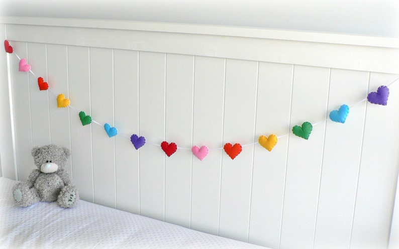 Rainbow felt hearts banner/ garland/ bunting  nursery decor  image 4