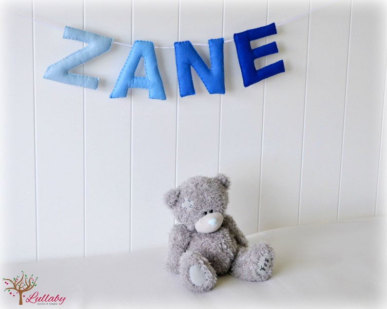 Personalized felt name banner  name garland   ombre blue image 1
