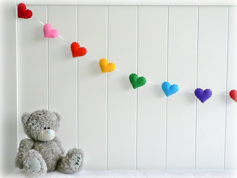 Rainbow felt hearts banner/ garland/ bunting  nursery decor  image 1