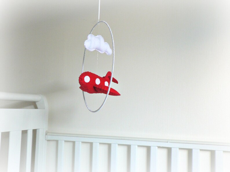 Airplane mobile  Red felt airplane and a white cloud  image 1