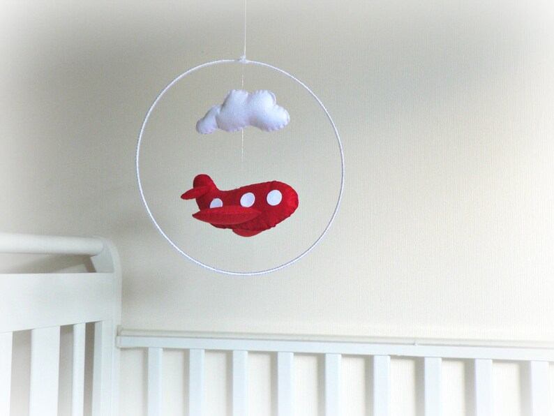 Airplane mobile  Red felt airplane and a white cloud  image 0