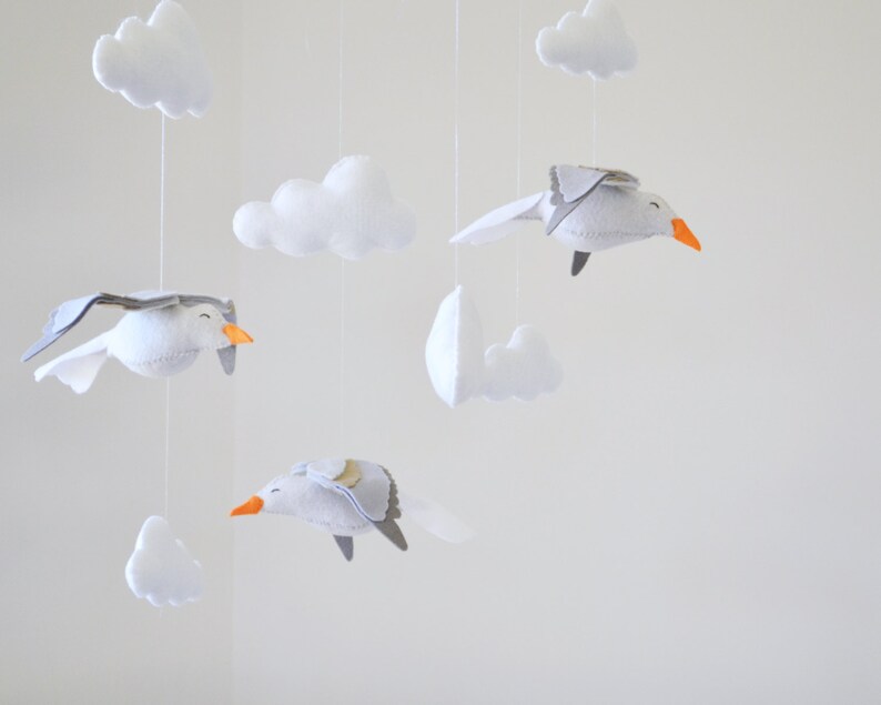 Seagull mobile  Seagulls and clouds  Cape Cod nursery theme image 4