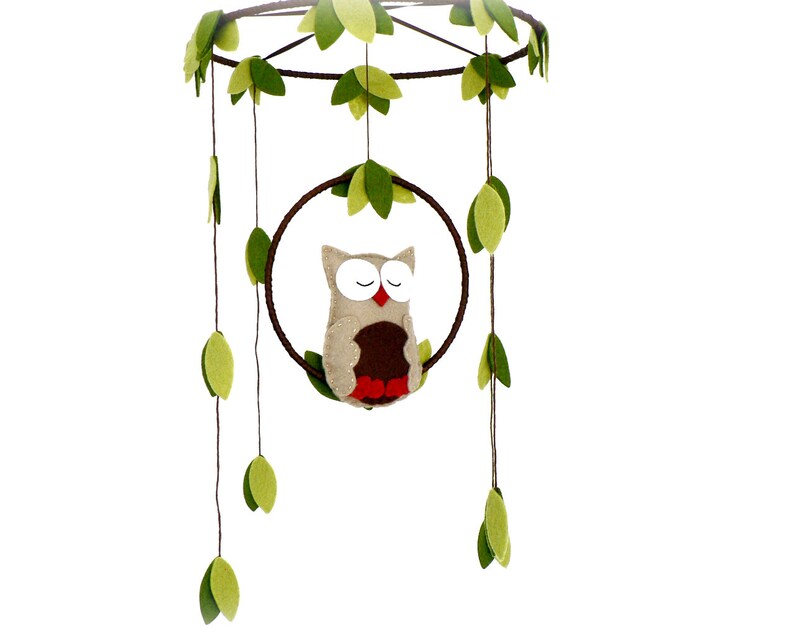 Owl mobile  woodland  Nursery baby mobile  Felt green image 0