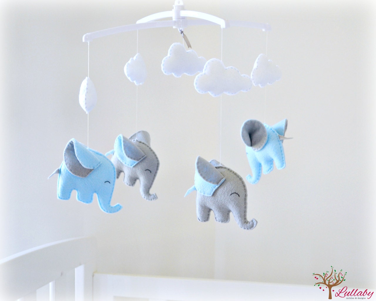 Elephant baby mobile crib mobile swan blue and silver gray Etsy
