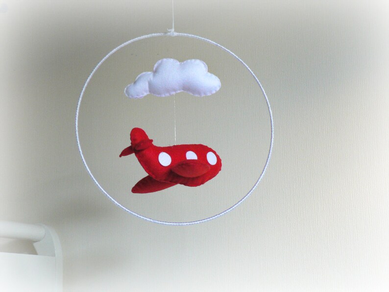 Airplane mobile  Red felt airplane and a white cloud  image 2