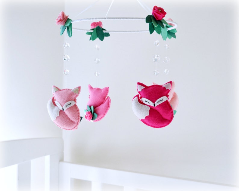 Woodland Fox mobile  baby crib mobile  roses  sleeping image 1