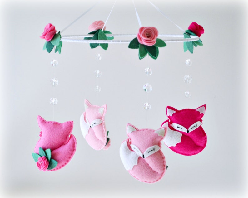 Woodland Fox mobile  baby crib mobile  roses  sleeping image 0