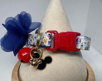 Mickey Mouse Cat Collar Breakaway Safety Buckle, Bell, and Charms.