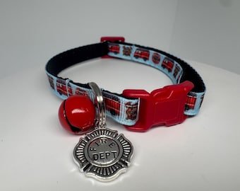Fire Truck Cat Collar Breakaway Safety Buckle, Charms and Bell